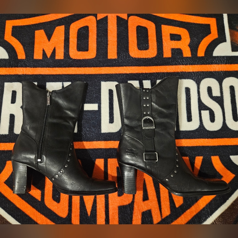 Harley Davidson Womens Black Leather Riding Boots Size 7.5
